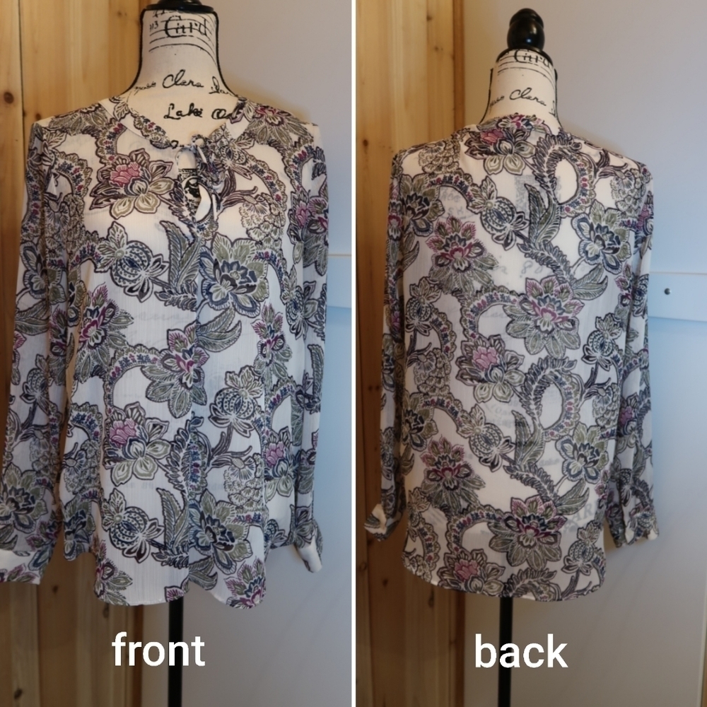 Banana Republic Factory Floral Paisley Tie Neck Blouse Boho Career Top M - Picture 3 of 11
